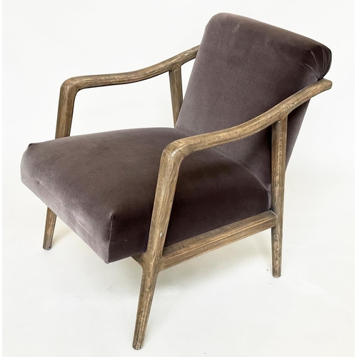 429 - ARMCHAIR, grey oak with soft grey velvet upholstered, 65cm W.