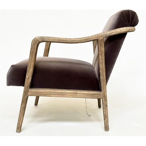 429 - ARMCHAIR, grey oak with soft grey velvet upholstered, 65cm W.