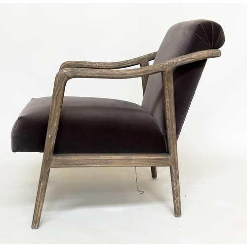 429 - ARMCHAIR, grey oak with soft grey velvet upholstered, 65cm W.