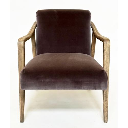 429 - ARMCHAIR, grey oak with soft grey velvet upholstered, 65cm W.