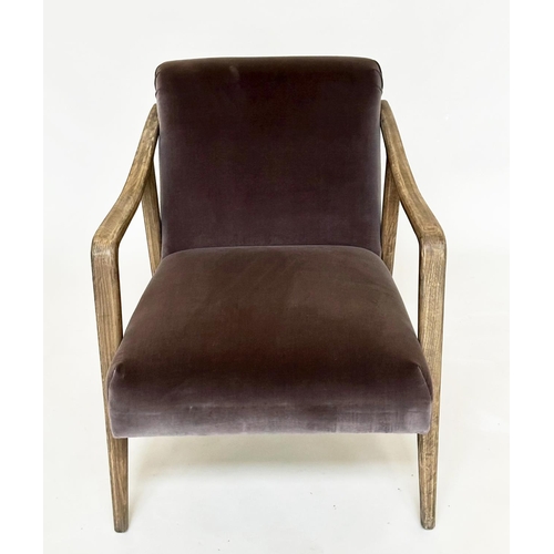 429 - ARMCHAIR, grey oak with soft grey velvet upholstered, 65cm W.