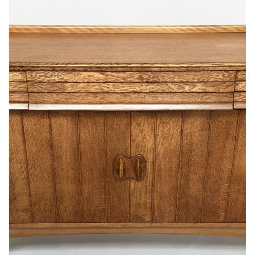 439 - EVEREST SIDEBOARD, mid 20th century oak with three doors above two slatted doors on splay supports, ... 