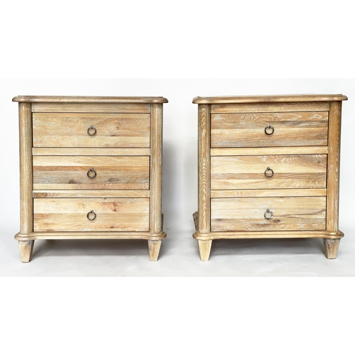 441 - 'LOAF' BEDSIDE CHESTS, a pair, oak, each with three drawers, tapering supports, 68cm W x 44cm D x 76... 