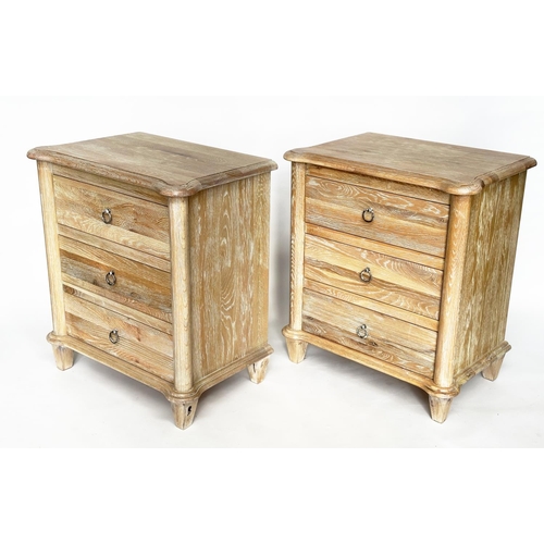 441 - 'LOAF' BEDSIDE CHESTS, a pair, oak, each with three drawers, tapering supports, 68cm W x 44cm D x 76... 