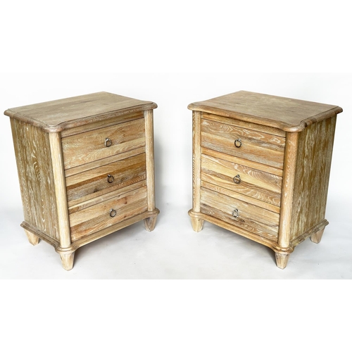 441 - 'LOAF' BEDSIDE CHESTS, a pair, oak, each with three drawers, tapering supports, 68cm W x 44cm D x 76... 