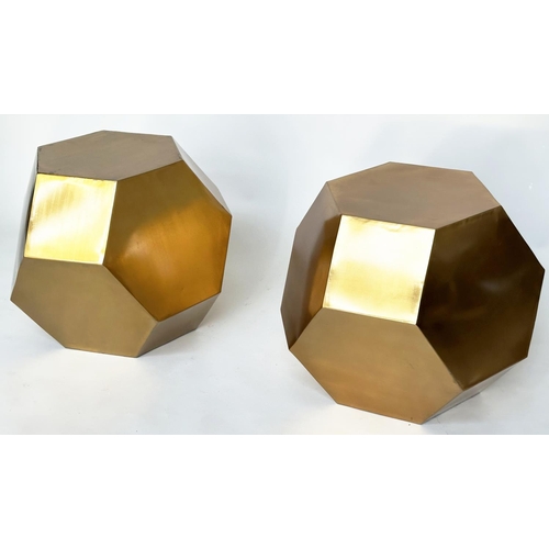 442 - LOAF SIDE TABLES, a pair, hexagonal gilt metal, 50cm W x 55cm H. (2)