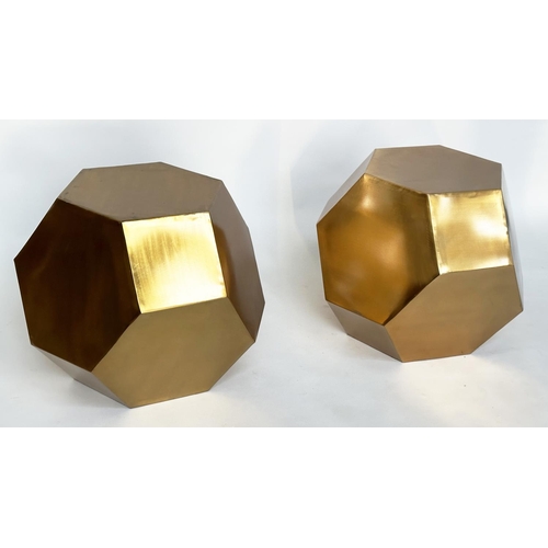 442 - LOAF SIDE TABLES, a pair, hexagonal gilt metal, 50cm W x 55cm H. (2)