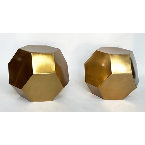 442 - LOAF SIDE TABLES, a pair, hexagonal gilt metal, 50cm W x 55cm H. (2)