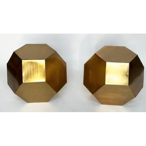 442 - LOAF SIDE TABLES, a pair, hexagonal gilt metal, 50cm W x 55cm H. (2)