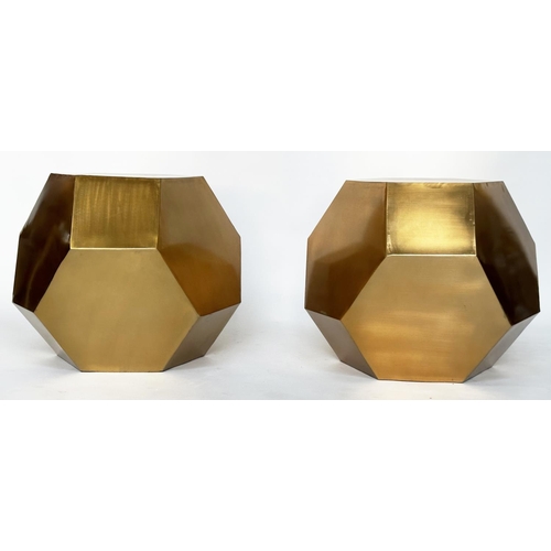 442 - LOAF SIDE TABLES, a pair, hexagonal gilt metal, 50cm W x 55cm H. (2)