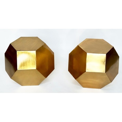 442 - LOAF SIDE TABLES, a pair, hexagonal gilt metal, 50cm W x 55cm H. (2)