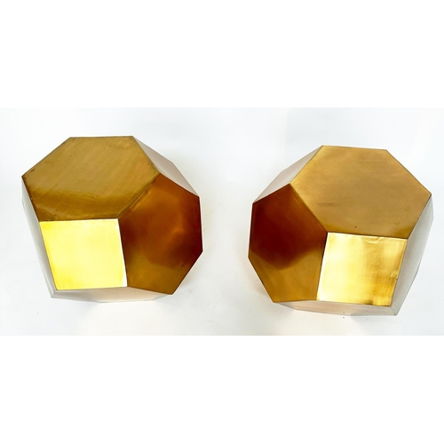 442 - LOAF SIDE TABLES, a pair, hexagonal gilt metal, 50cm W x 55cm H. (2)