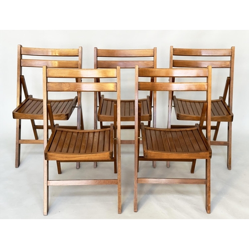 444 - DINING CHAIRS, each measuring 79cm high, 46cm wide, 50cm deep, a set of five, folding design, slatte... 