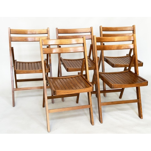 444 - DINING CHAIRS, each measuring 79cm high, 46cm wide, 50cm deep, a set of five, folding design, slatte... 