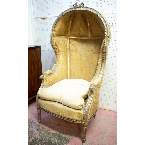 448 - PORTERS CHAIR, 149cm H x 77cm W, early 20th century French silvered wood with distressed upholstery ... 