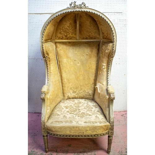 448 - PORTERS CHAIR, 149cm H x 77cm W, early 20th century French silvered wood with distressed upholstery ... 