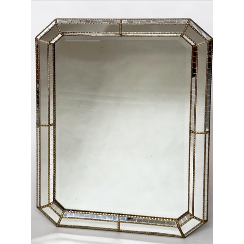 451 - WALL MIRROR, Venetian style octagonal gilt metal mounted with bevelled mirror and raised marginal pl... 