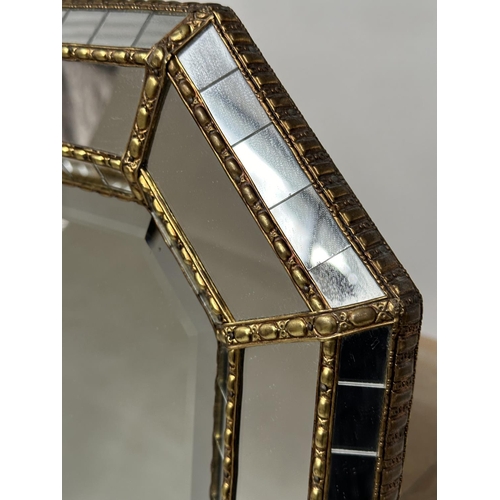 451 - WALL MIRROR, Venetian style octagonal gilt metal mounted with bevelled mirror and raised marginal pl... 