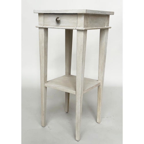 454 - LAMP TABLES, a pair, grey painted each with one drawer and undertier, 35cm x 35cm x 73cm H. (2)