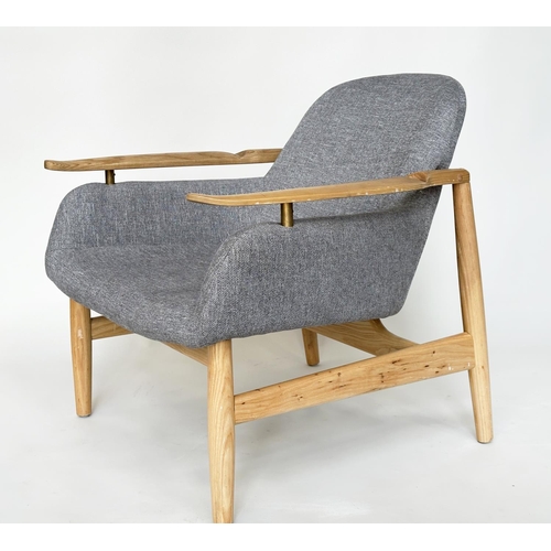 461 - ARMCHAIR, elm framed, with grey woven upholstery, 79cm W.