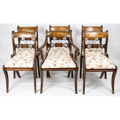 466 - DINING CHAIRS, largest measuring 83cm high, 55cm wide, 56cm deep, a set of six, Regency and later ma... 