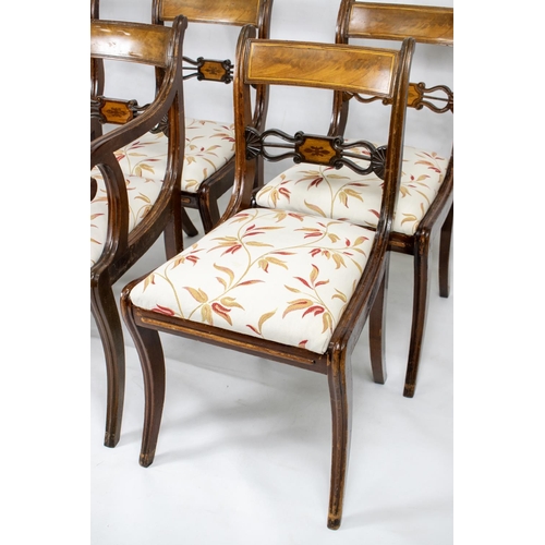 466 - DINING CHAIRS, largest measuring 83cm high, 55cm wide, 56cm deep, a set of six, Regency and later ma... 