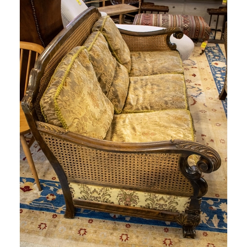 470 - BERGERE SUITE, early 20th century birch and double caned comprising a sofa, 85cm H x 197cm W and a p... 