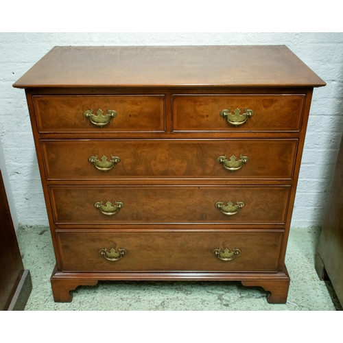 476 - CHEST, 90cm H x 91cm x 48cm, George III style burr walnut of five drawers.