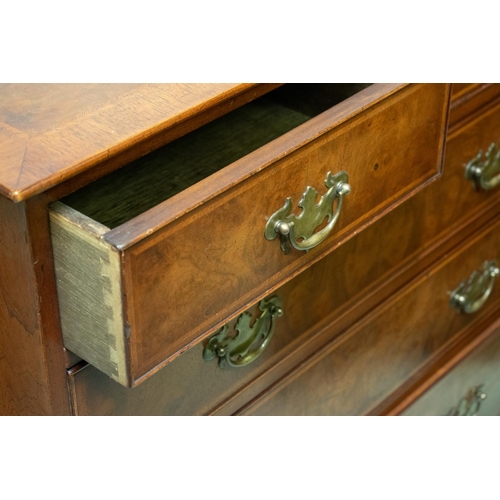 476 - CHEST, 90cm H x 91cm x 48cm, George III style burr walnut of five drawers.