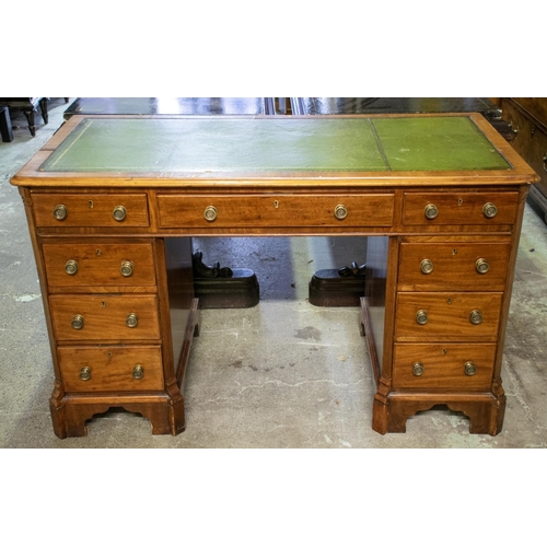 478 - PEDESTAL DESK, 74cm H x 122cm x 58cm, Victorian mahogany with green leather top above nine drawers.