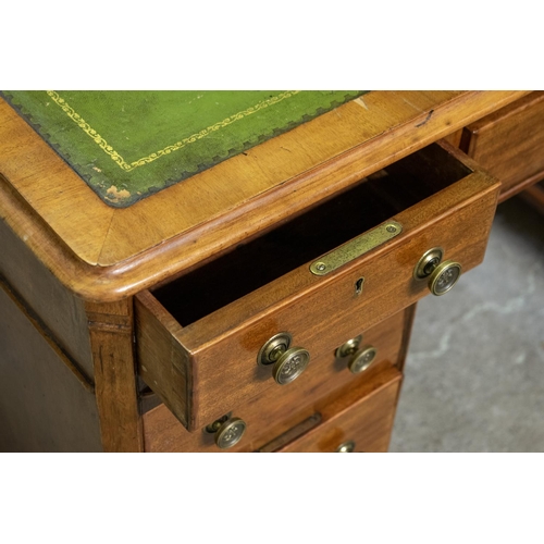 478 - PEDESTAL DESK, 74cm H x 122cm x 58cm, Victorian mahogany with green leather top above nine drawers.