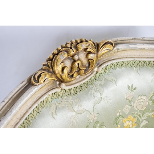 480 - BERGERES, 80cm H x 70cm W, a pair, Louis XV style painted and gilt heightened in green damask. (2)