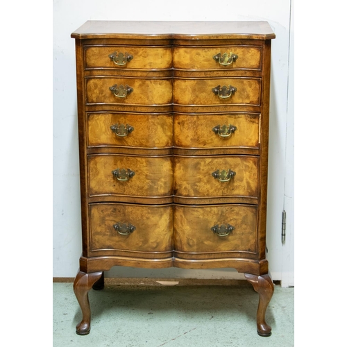 481 - CHEST, 97cm H x 64cm W x 40cm D, Georgian style walnut of five shaped drawers.