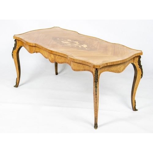 482 - LOW TABLE, 47cm H x 108cm W x 52cm D, early 20th century French tulipwood, thuya, marquetry and gilt... 