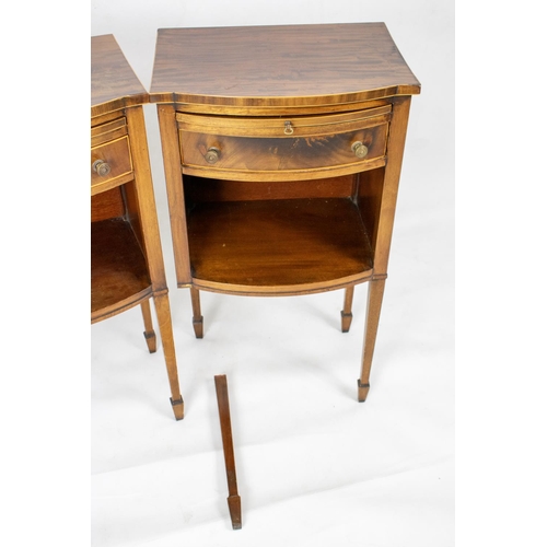 484 - BOWFRONT BEDSIDE TABLES, 76cm H x 40cm W x 29cm D, a pair, Georgian style mahogany and boxwood stron... 