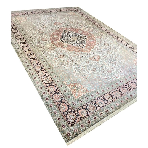 90 - ISPHAHAN DESIGN SILK CARPET, 270cm x 180cm.