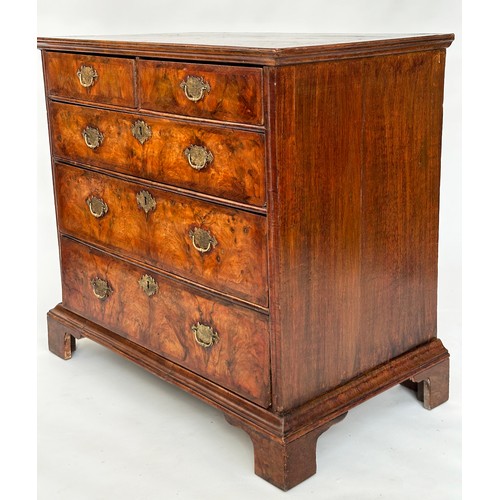 117A - CHEST, early 18th century English Queen Anne figured walnut and crossbanded with two short and three... 