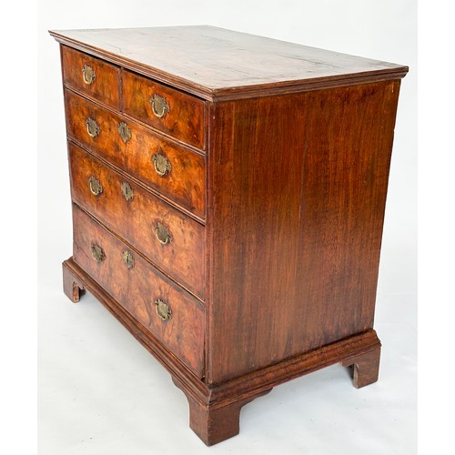 117A - CHEST, early 18th century English Queen Anne figured walnut and crossbanded with two short and three... 