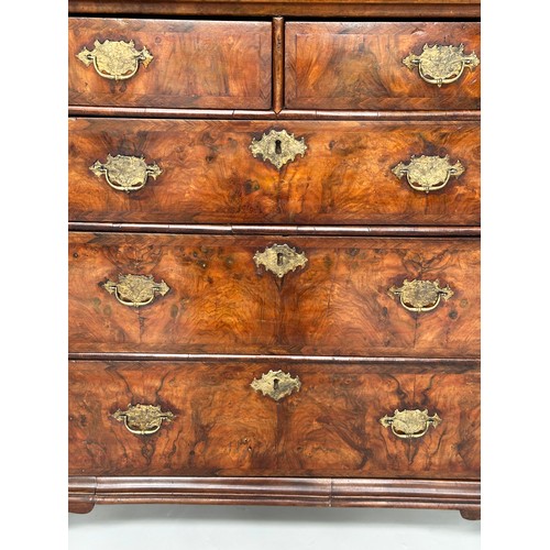 117A - CHEST, early 18th century English Queen Anne figured walnut and crossbanded with two short and three... 