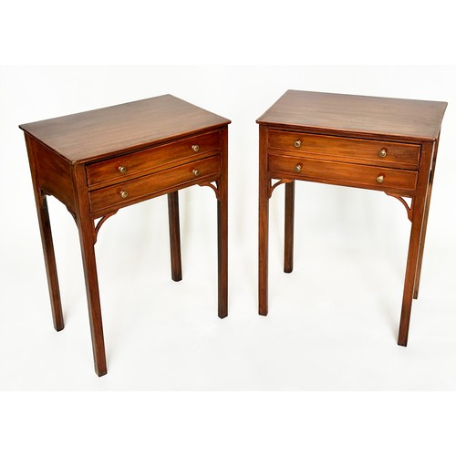 119A - LAMP TABLES, a pair, George III figured mahogany and satinwood banded each with two drawers, 50cm x ... 