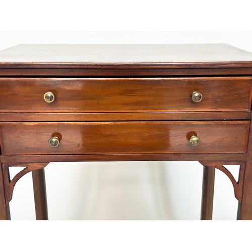 119A - LAMP TABLES, a pair, George III figured mahogany and satinwood banded each with two drawers, 50cm x ... 