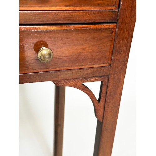 119A - LAMP TABLES, a pair, George III figured mahogany and satinwood banded each with two drawers, 50cm x ... 