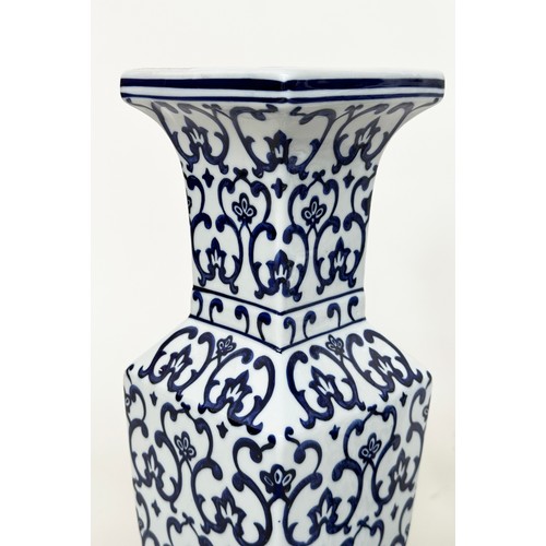 116A - VASES, a pair, Chinese ceramic blue and white of facetted form and mosaic patterned, 40cm H. (2)