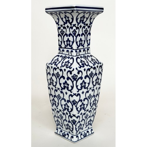 116A - VASES, a pair, Chinese ceramic blue and white of facetted form and mosaic patterned, 40cm H. (2)