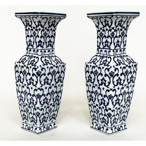 116A - VASES, a pair, Chinese ceramic blue and white of facetted form and mosaic patterned, 40cm H. (2)