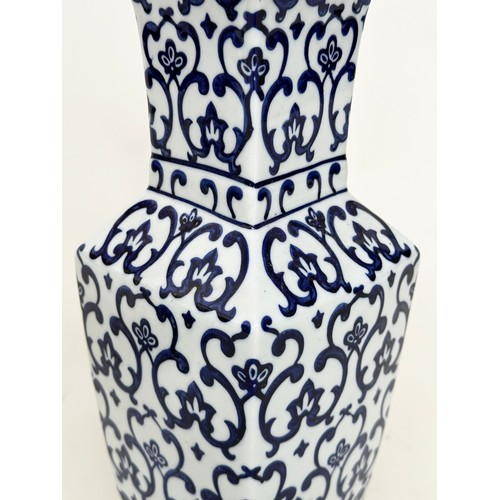 116A - VASES, a pair, Chinese ceramic blue and white of facetted form and mosaic patterned, 40cm H. (2)