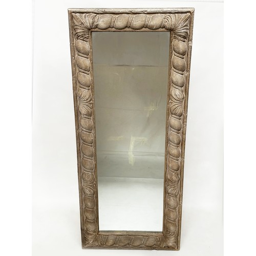 432 - WALL MIRROR, rectangular Polynesian style, 183cm H x 78cm W.