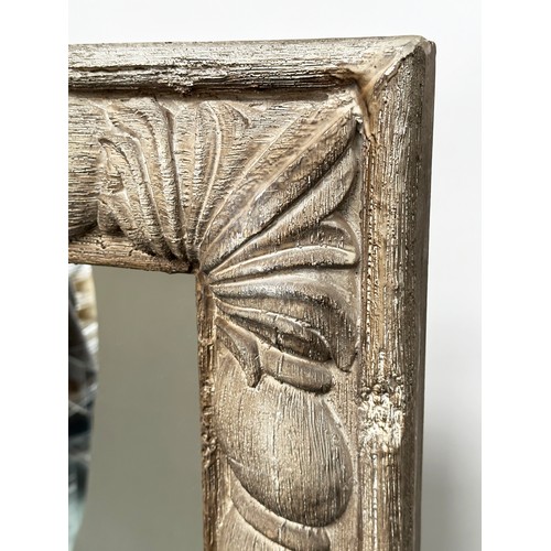 432 - WALL MIRROR, rectangular Polynesian style, 183cm H x 78cm W.