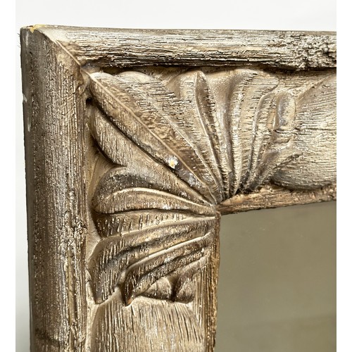 432 - WALL MIRROR, rectangular Polynesian style, 183cm H x 78cm W.