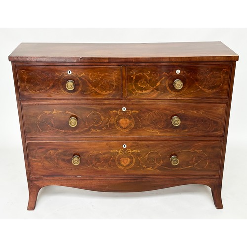 124A - HALL CHEST, 19th century figured mahogany and foliate satinwood inlaid of adapted shallow proportion... 